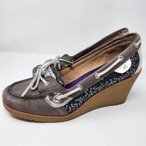 Sperry Women's Wedge Boat Shoes with Sequin Detail Size 9